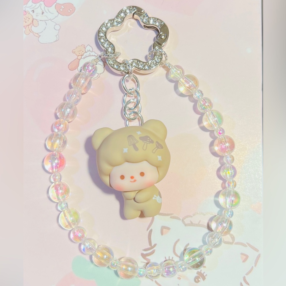 Crystal Beaded Keychain With “GUMI” Mushroom Bear Pendant